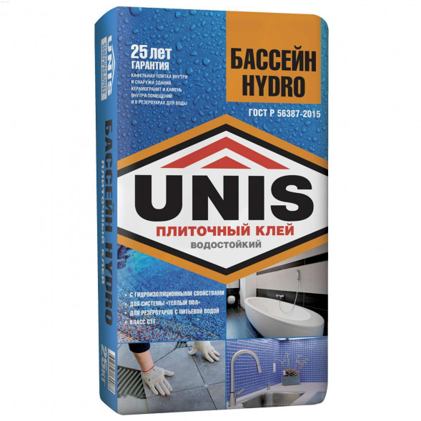 Клей плиточный для бассейнов ЮНИС Бассейн HYDRO 25 кг