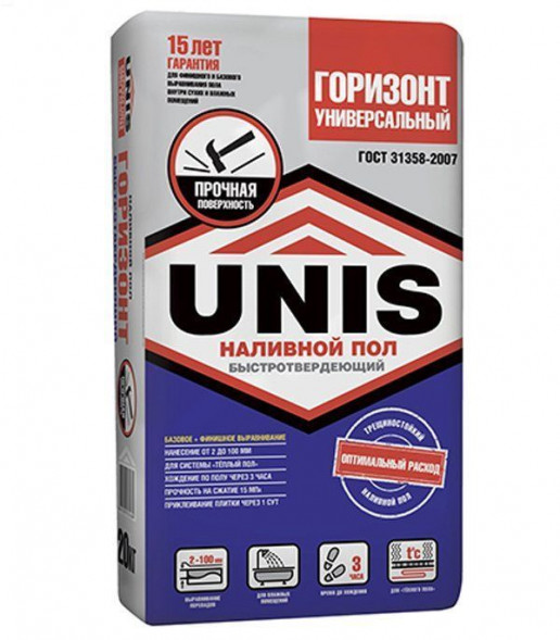 Универсальный быстротвердеющий пол Юнис-Горизонт толстый 2-100 мм, 20 кг