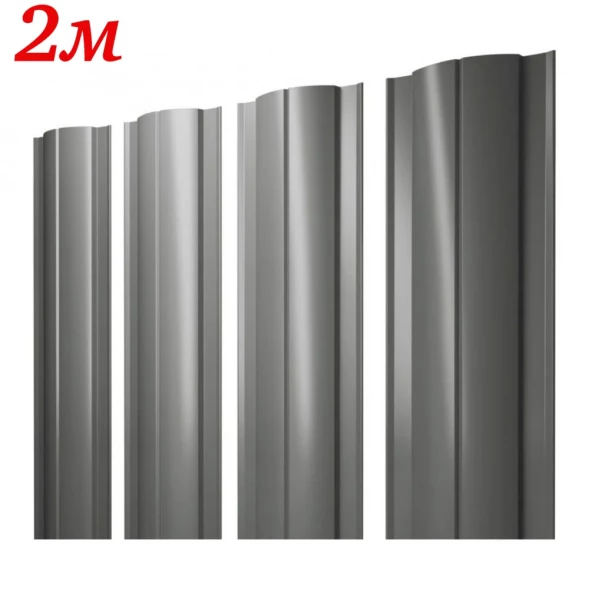 Евроштакетник Полукруглый Серый RAL 7004 двусторонний 2м