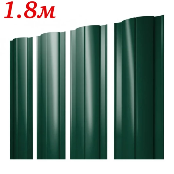 Евроштакетник Полукруглый Зеленый RAL 6005 двусторонний 1,8м